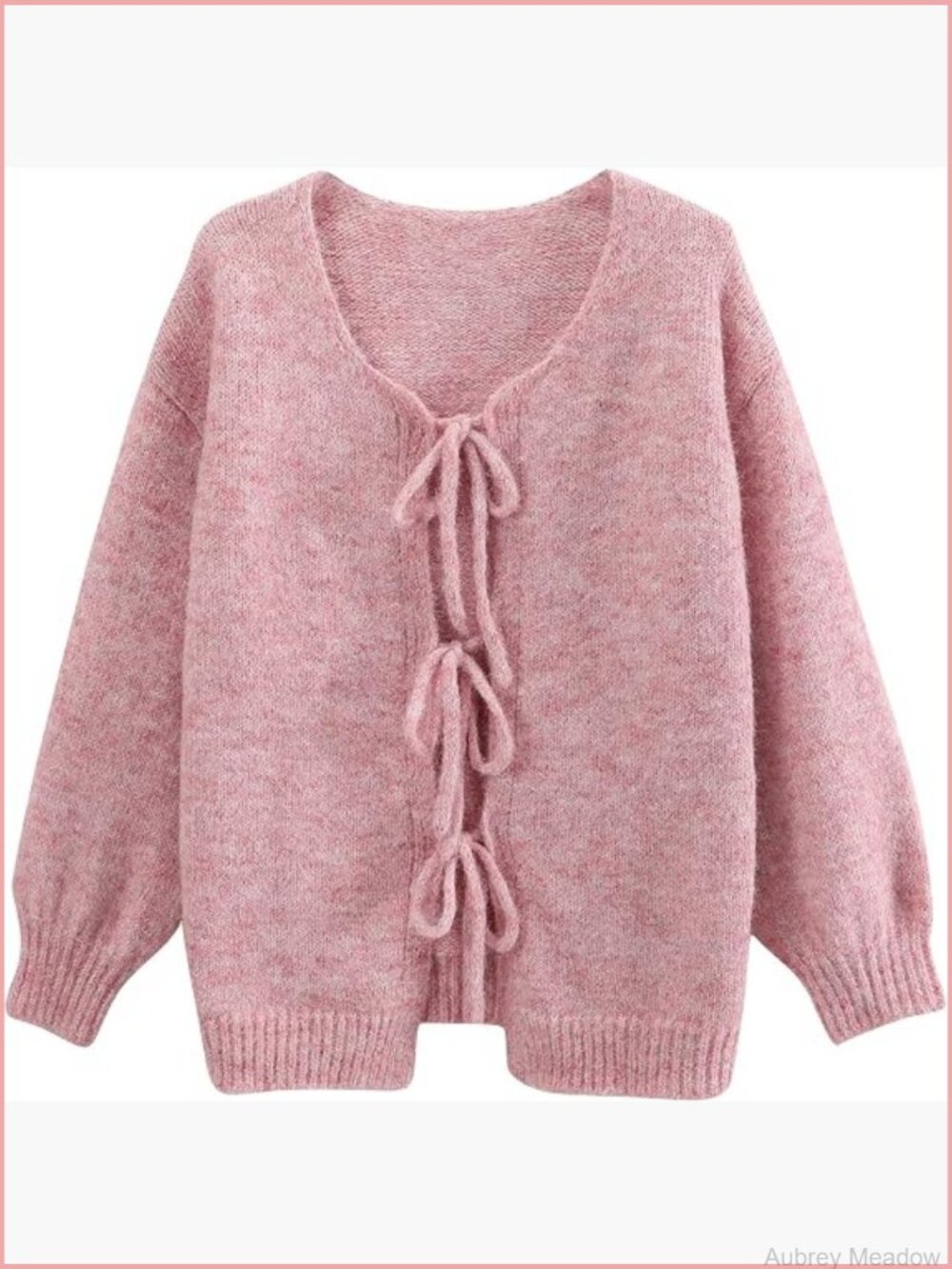Cute Oversized V-Neck Bow Front Cardigan Sweater Lantern Sleeve Knitwear Open
